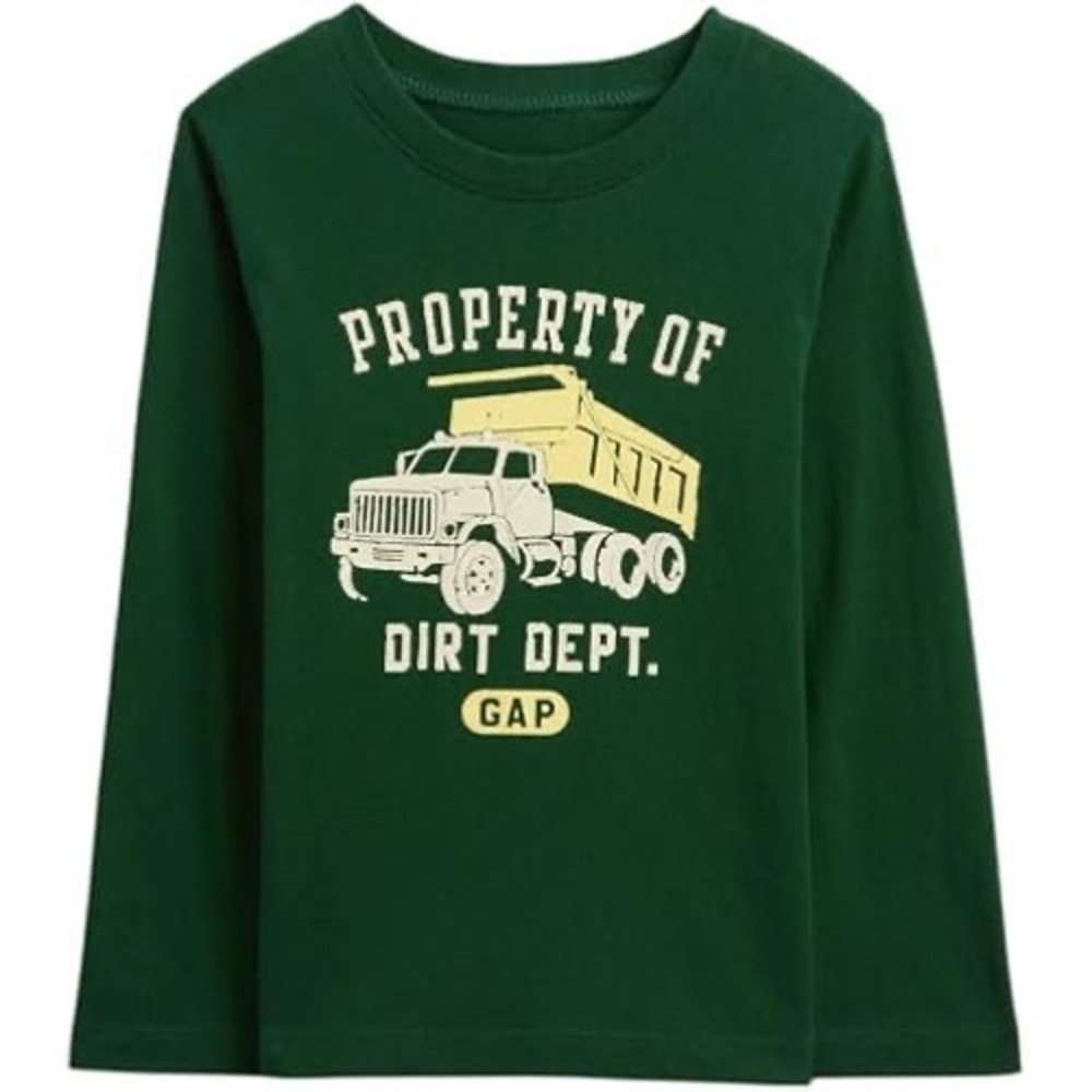 (B5) Baby Gap Boys Green Dump Truck Long Sleeve Graphic Tee Shirt 3 Years NWOT